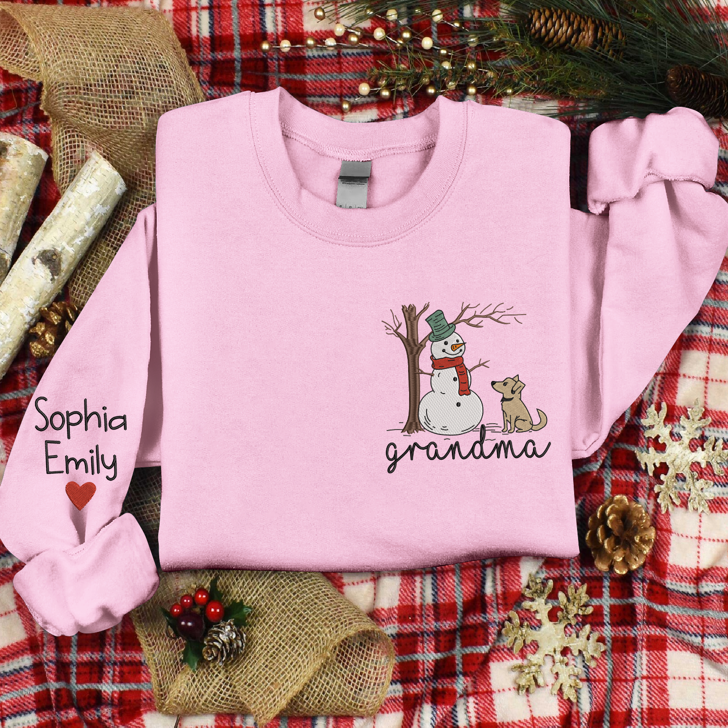 Lofaris Custom Embroidered Snowman Pet Grandma Sweatshirt
