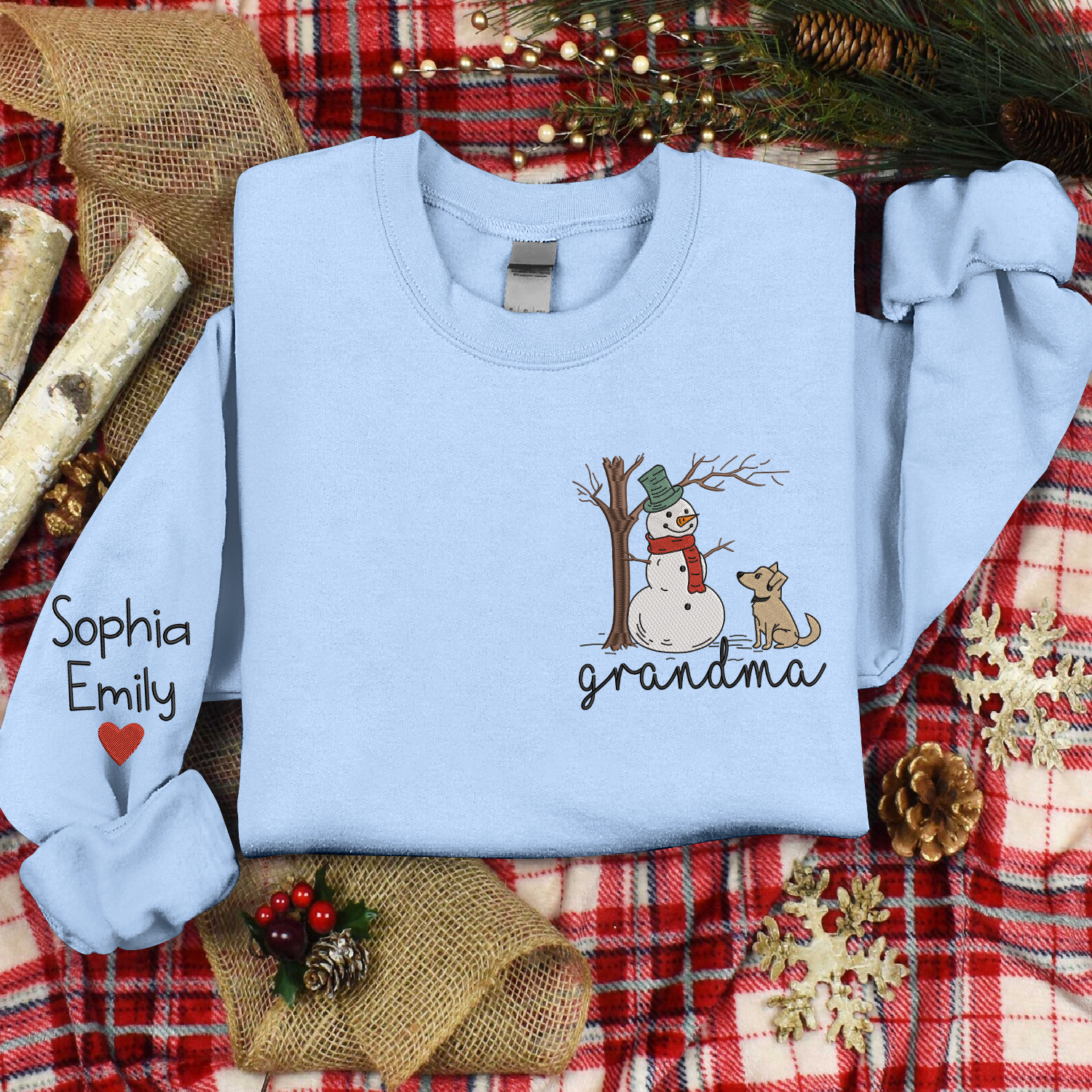 Lofaris Custom Embroidered Snowman Pet Grandma Sweatshirt