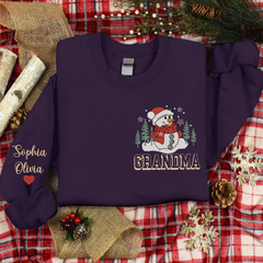 Lofaris Custom Embroidered Snowman Tree Grandma Sweatshirt