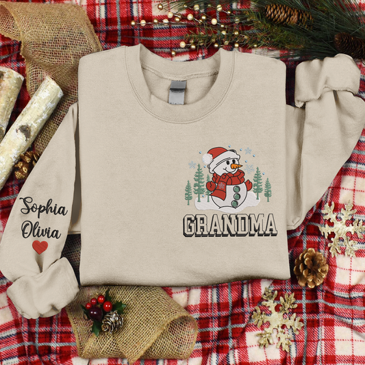 Lofaris Custom Embroidered Snowman Tree Grandma Sweatshirt