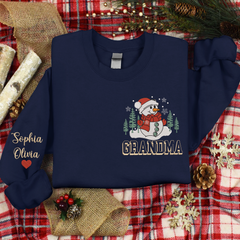 Lofaris Custom Embroidered Snowman Tree Grandma Sweatshirt