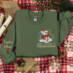 Lofaris Custom Embroidered Snowman Tree Grandma Sweatshirt