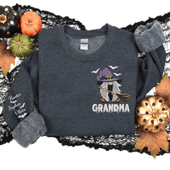 Lofaris Custom Embroidered Witch Grandma Halloween Sweatshirt