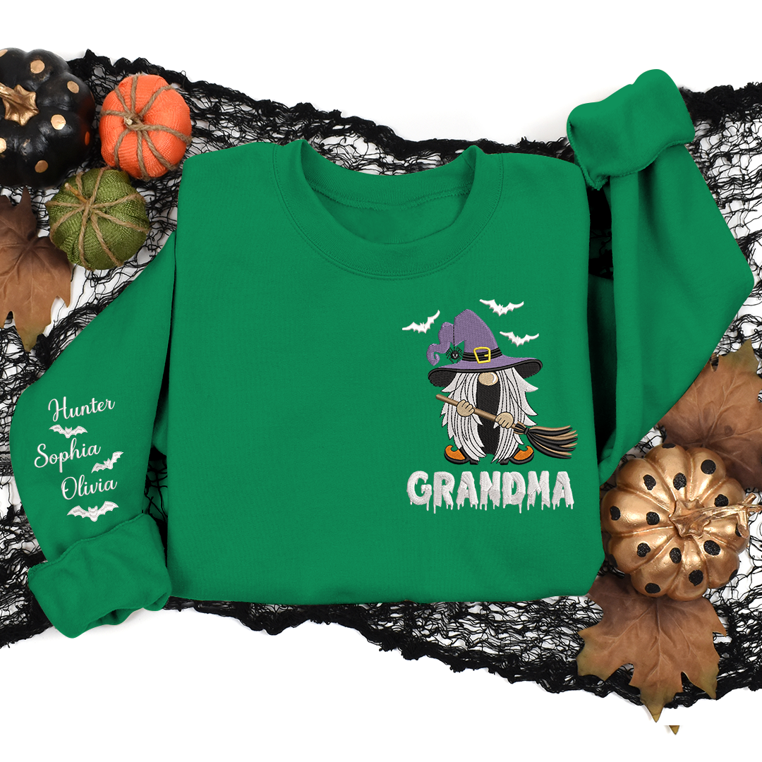 Lofaris Custom Embroidered Witch Grandma Halloween Sweatshirt