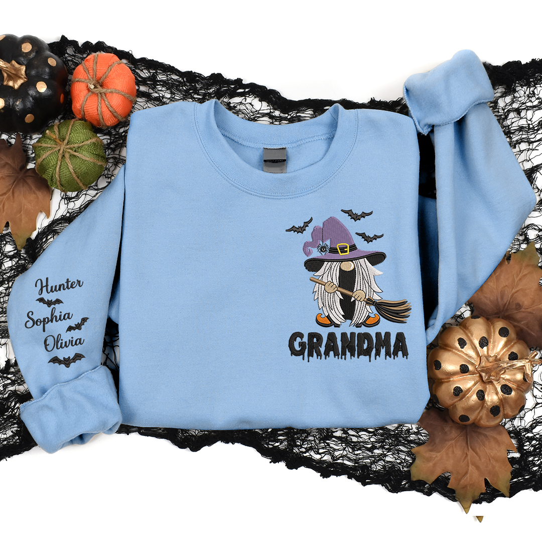 Lofaris Custom Embroidered Witch Grandma Halloween Sweatshirt