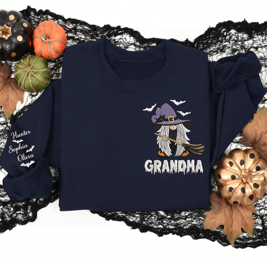 Lofaris Custom Embroidered Witch Grandma Halloween Sweatshirt