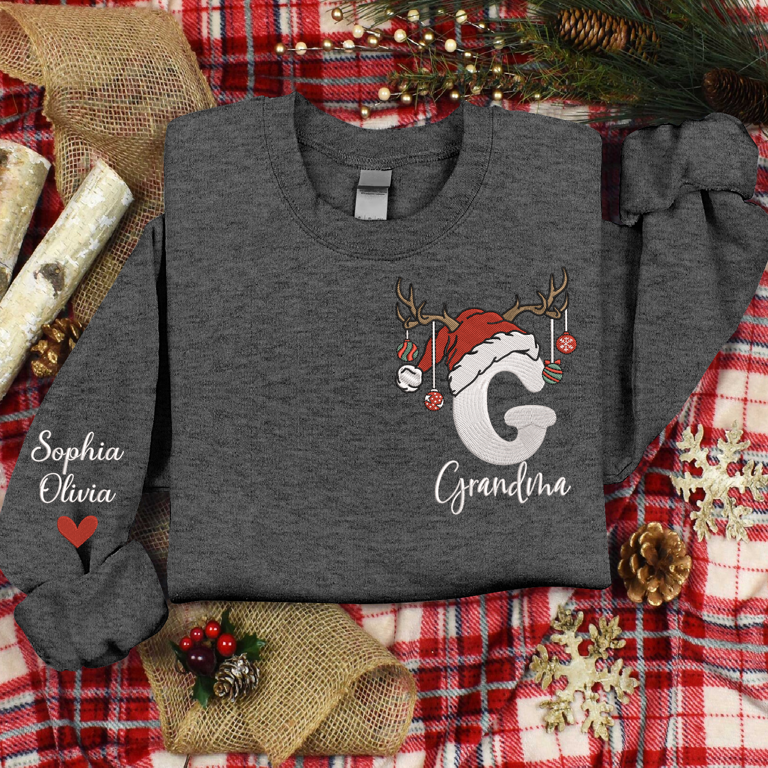Lofaris Custom Embroidery Grandma And Kids Name Sweatshirt