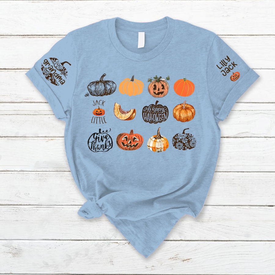 Lofaris Custom Fall Harvest Pumpkins Grandma and Kids T - Shirt