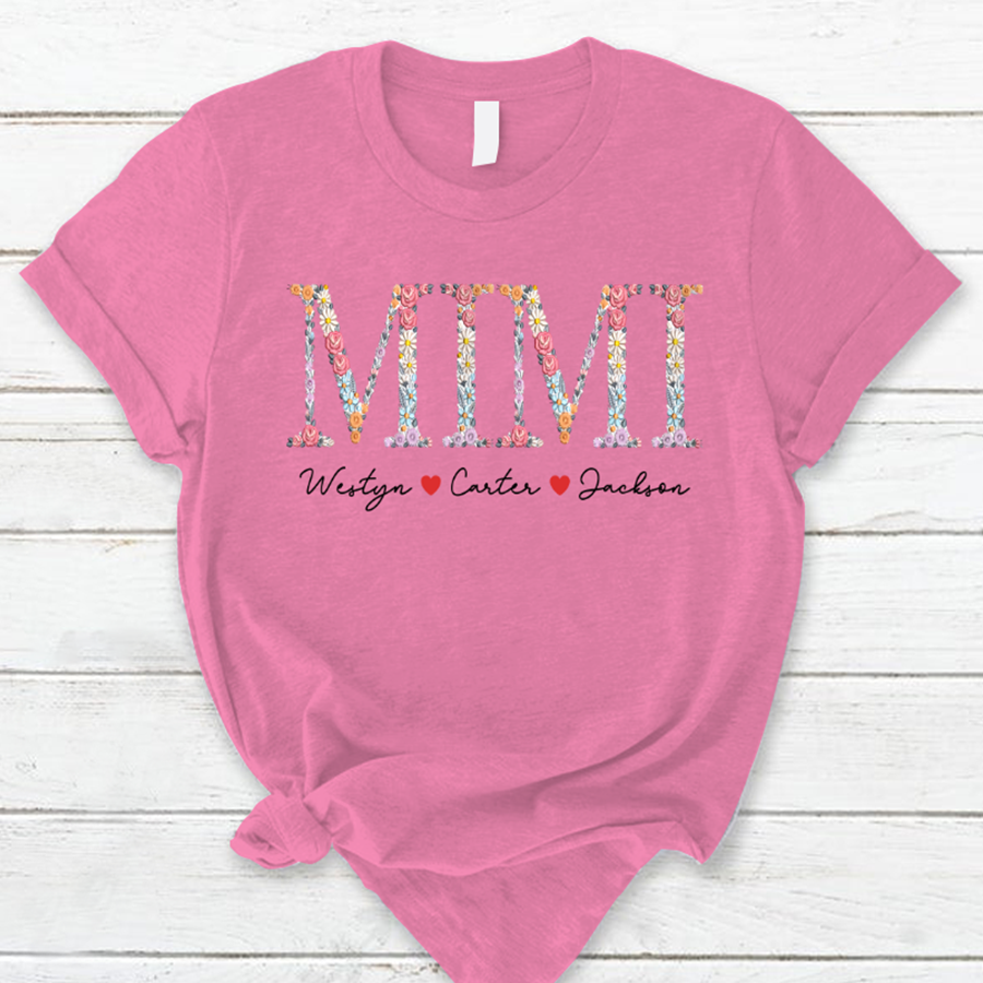 Lofaris Custom Flower Mimi Font Kids Mothers Day T-Shirt