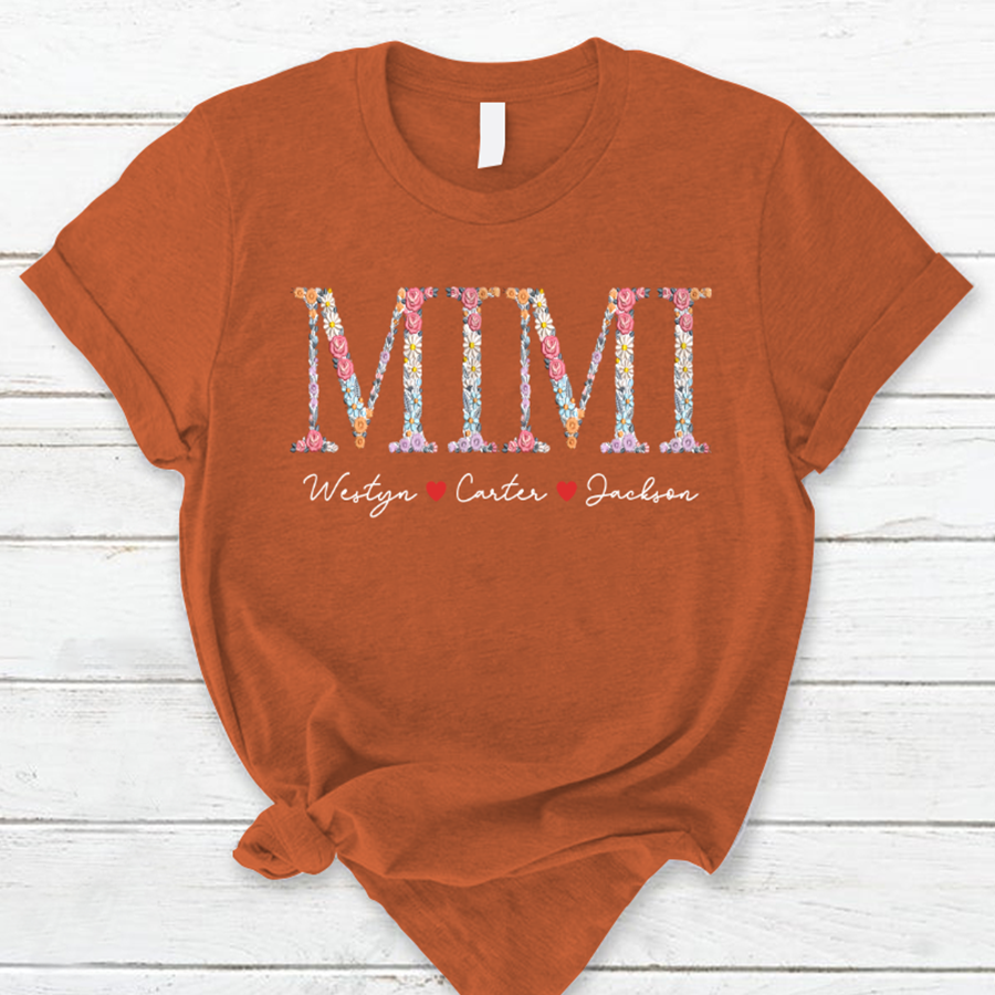Lofaris Custom Flower Mimi Font Kids Mothers Day T-Shirt