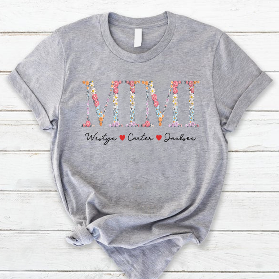 Lofaris Custom Flower Mimi Font Kids Mothers Day T-Shirt