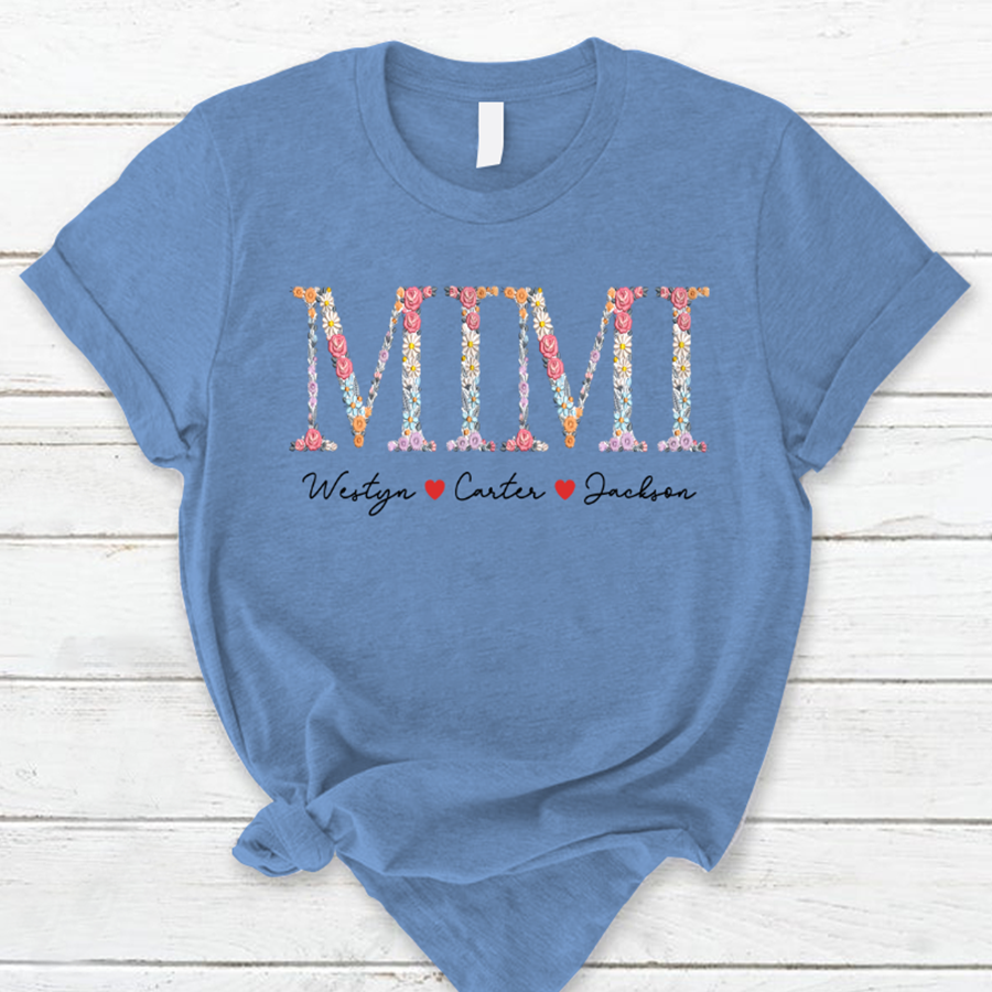 Lofaris Custom Flower Mimi Font Kids Mothers Day T-Shirt