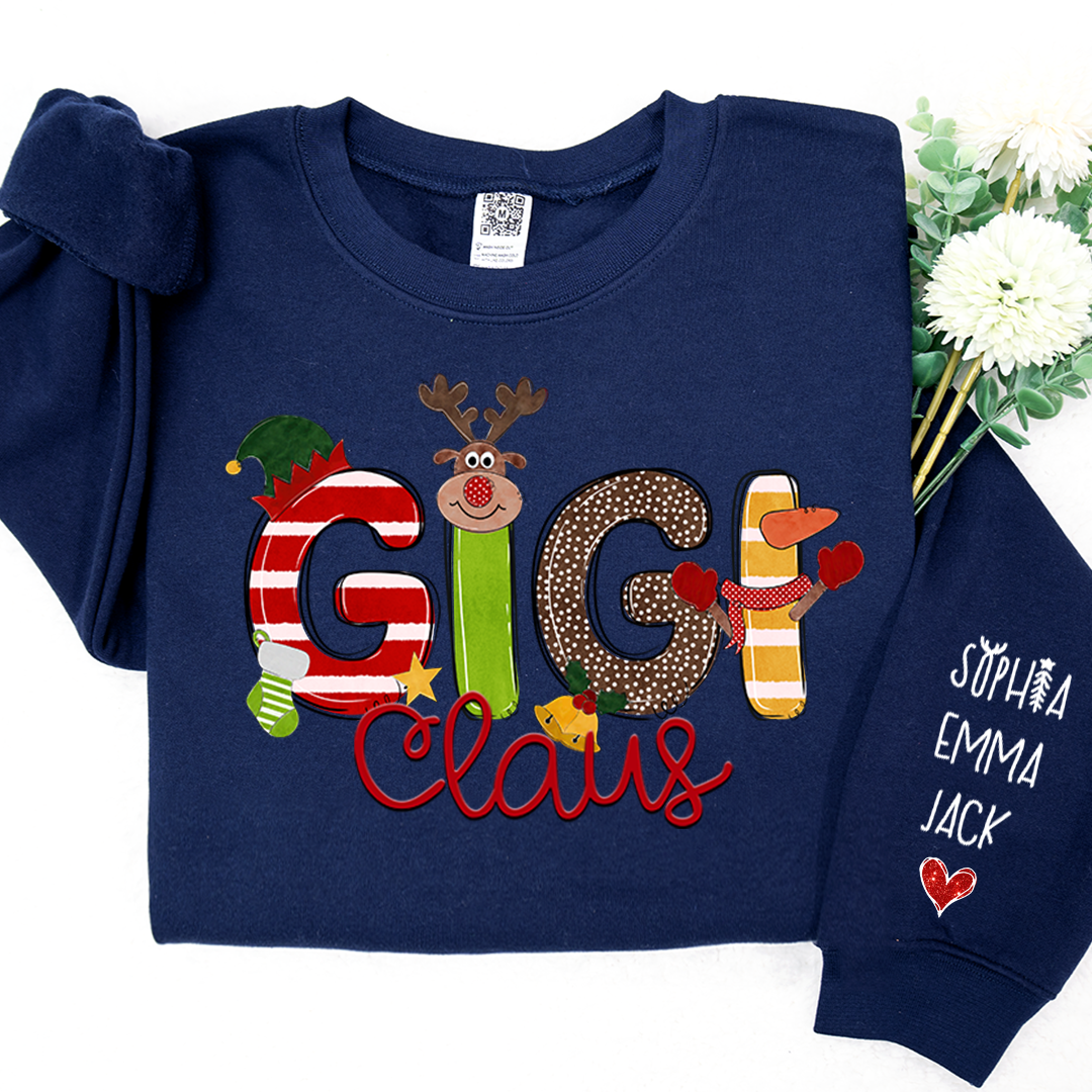 Lofaris Custom Gigi Claus And Grandkids Christmas Sweatshirt