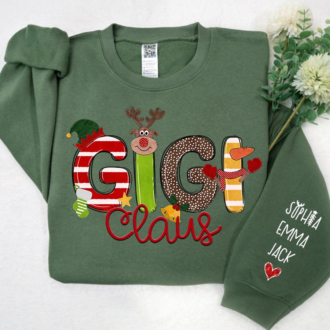 Lofaris Custom Gigi Claus And Grandkids Christmas Sweatshirt