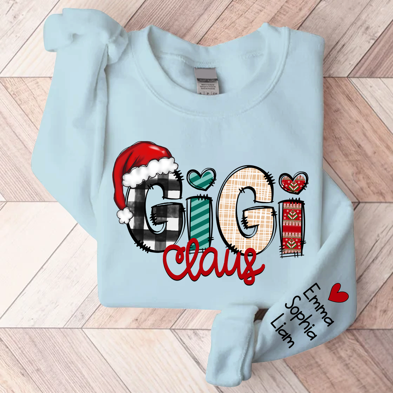 Lofaris Custom Gigi Claus Christmas Grandkid Name Sweatshirt