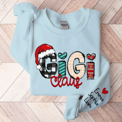 Lofaris Custom Gigi Claus Christmas Grandkid Name Sweatshirt