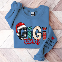 Lofaris Custom Gigi Claus Christmas Grandkid Name Sweatshirt