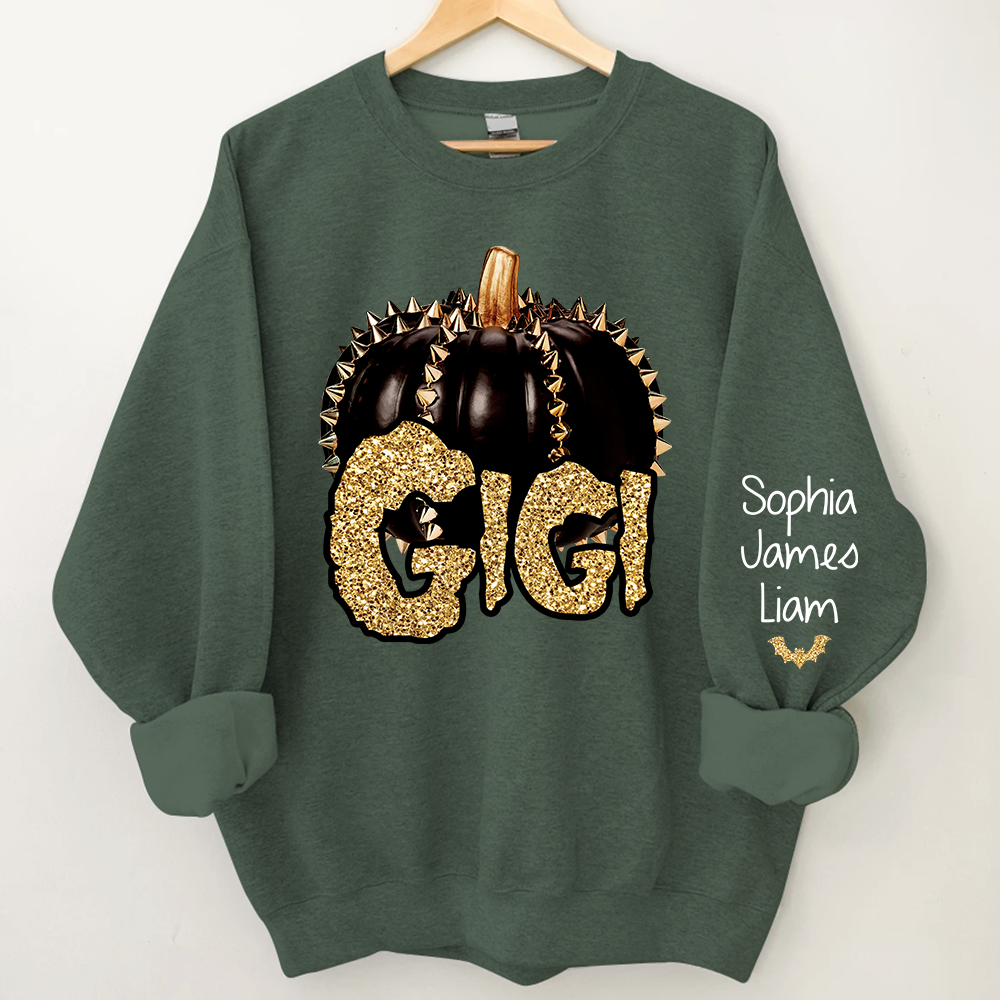 Lofaris Custom Gigi Pumpkin Glitter Kids Halloween Sweatshirt