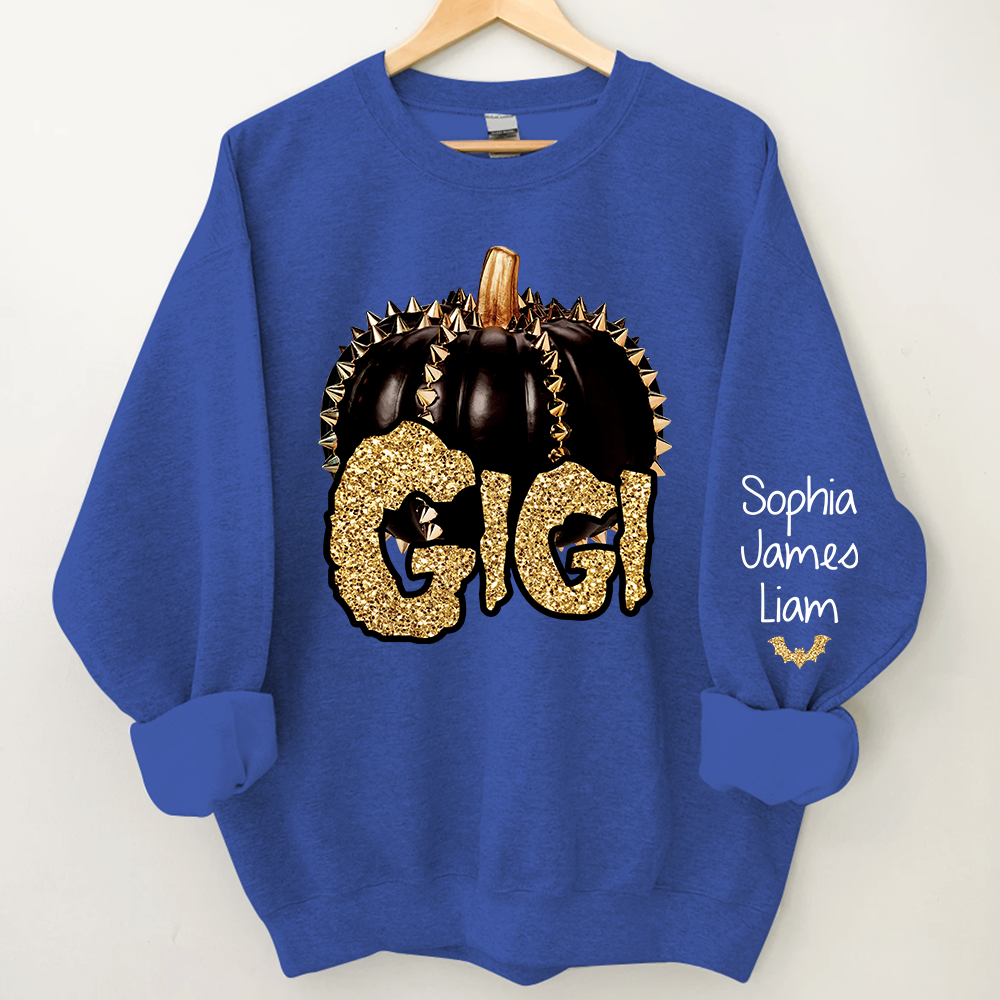 Lofaris Custom Gigi Pumpkin Glitter Kids Halloween Sweatshirt