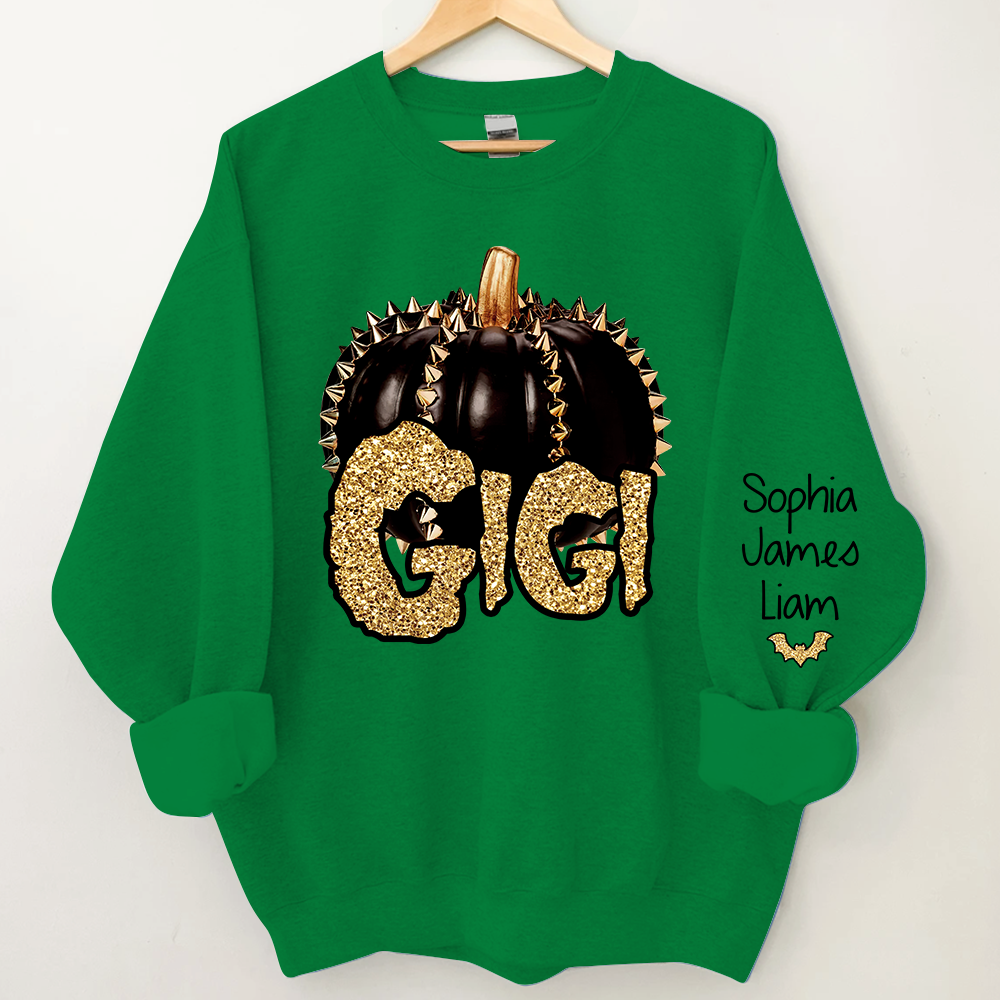 Lofaris Custom Gigi Pumpkin Glitter Kids Halloween Sweatshirt