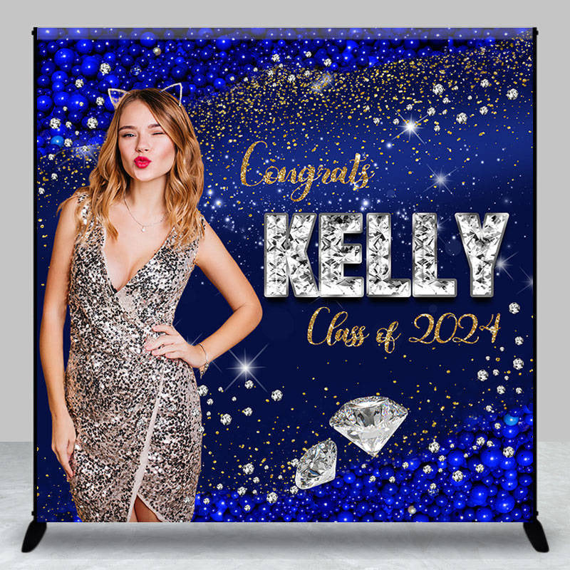 Lofaris Custom Glitter Blue Congrats Graduation Backdrop with Photo