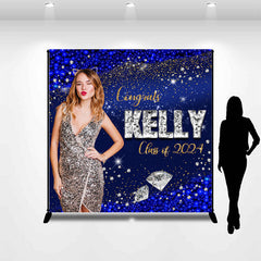Lofaris Custom Glitter Blue Congrats Graduation Backdrop with Photo