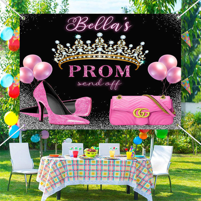 Lofaris Custom Glitter Crown Heel Prom Send Off Backdrop