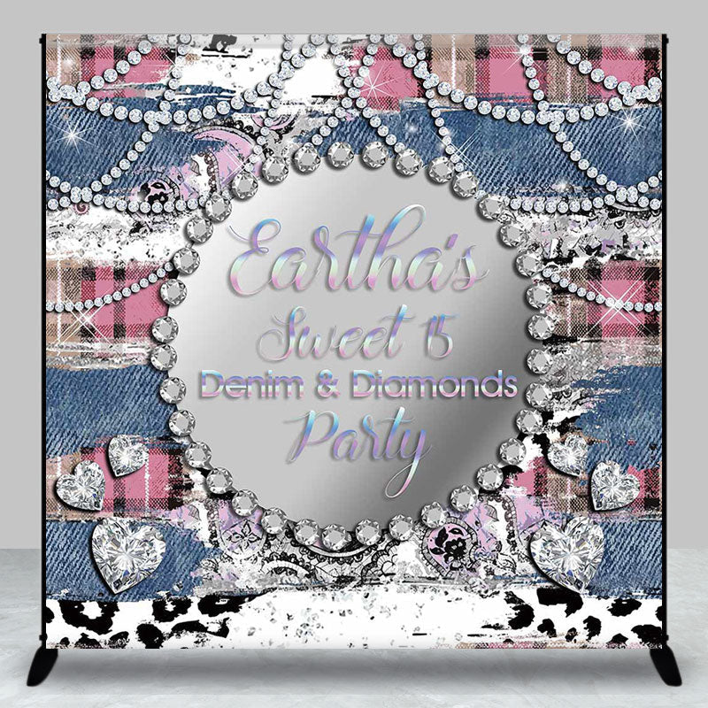 Lofaris Custom Glitter Denim Diamond 15th Birthday Backdrop