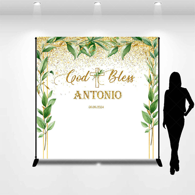 Lofaris Custom God Bless Greenery White Baptism Backdrop