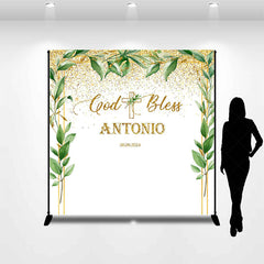 Lofaris Custom God Bless Greenery White Baptism Backdrop