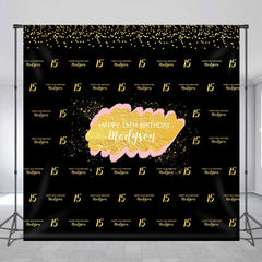 Lofaris Custom Gold Black Glitter 15th Birthday Backdrop