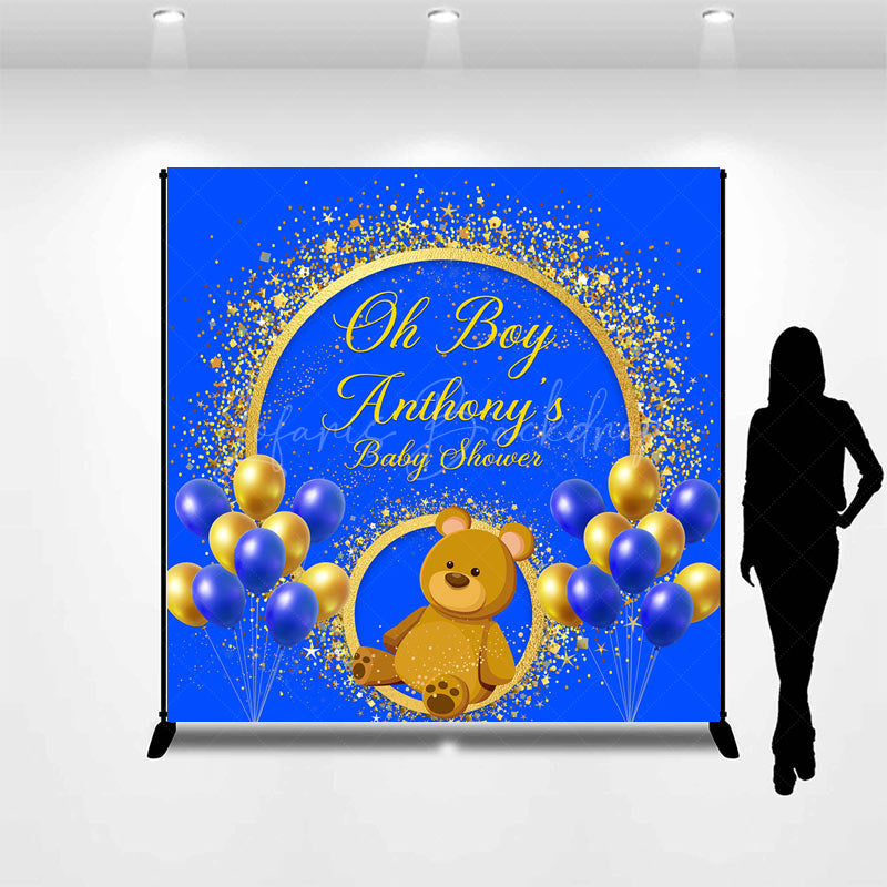 Lofaris Custom Gold Blue Balloon Bear Baby Shower Backdrop
