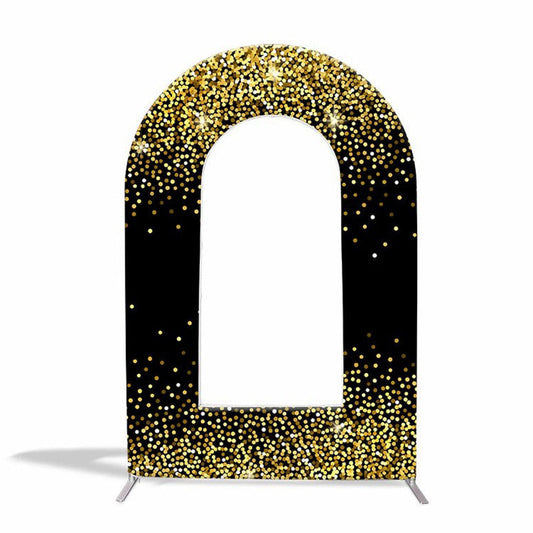 Lofaris Custom Gold Glitter Black Open Arch Party Backdrop