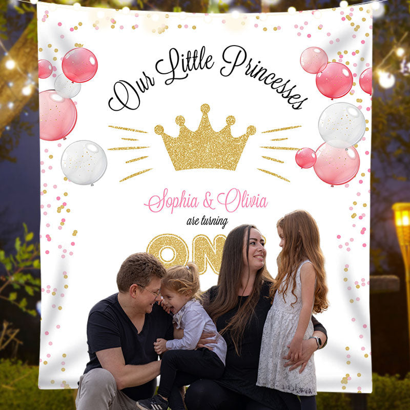 Lofaris Custom Gold Twins Little Princess 1st Birthday Backdrop