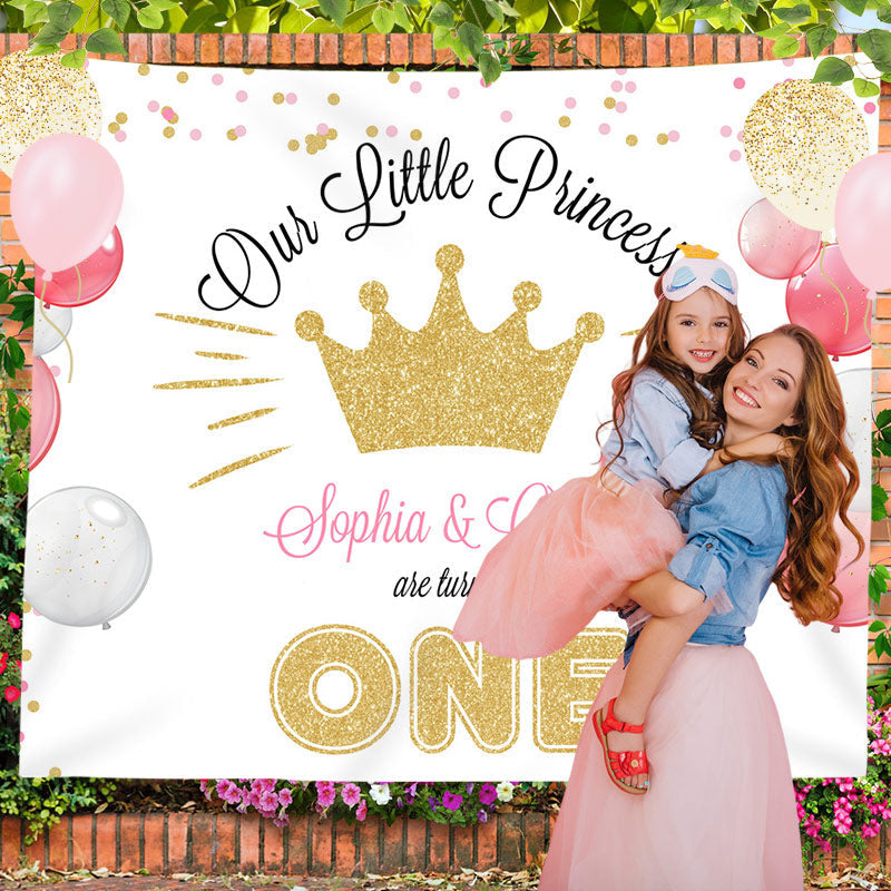 Lofaris Custom Gold Twins Little Princess 1st Birthday Backdrop