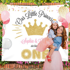 Lofaris Custom Gold Twins Little Princess 1st Birthday Backdrop