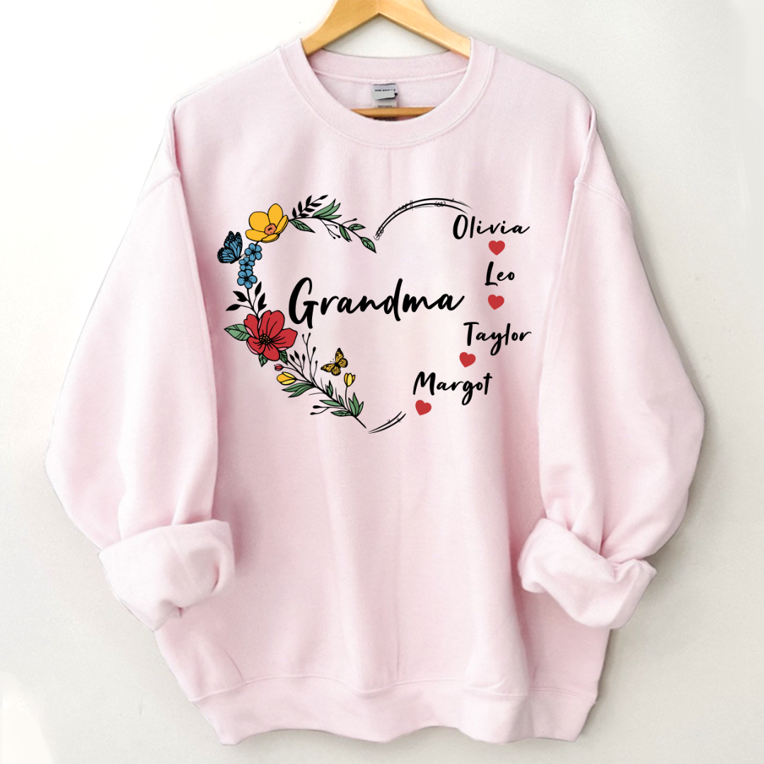 Lofaris Custom Grandma And Kids Flowers Heart Sweatshirt