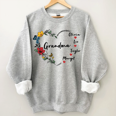 Lofaris Custom Grandma And Kids Flowers Heart Sweatshirt