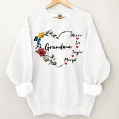 Lofaris Custom Grandma And Kids Flowers Heart Sweatshirt