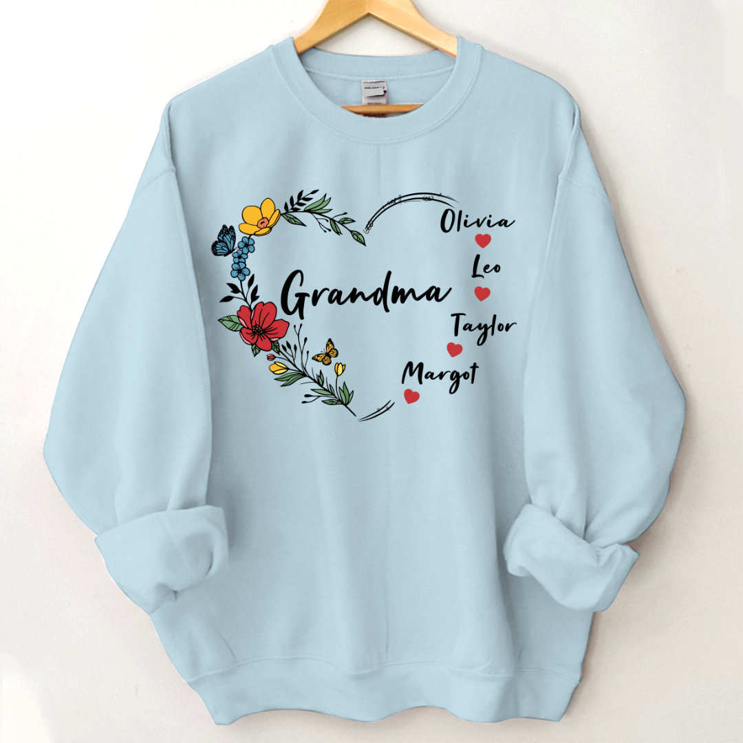 Lofaris Custom Grandma And Kids Flowers Heart Sweatshirt