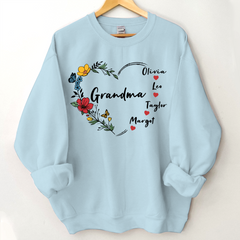 Lofaris Custom Grandma And Kids Flowers Heart Sweatshirt