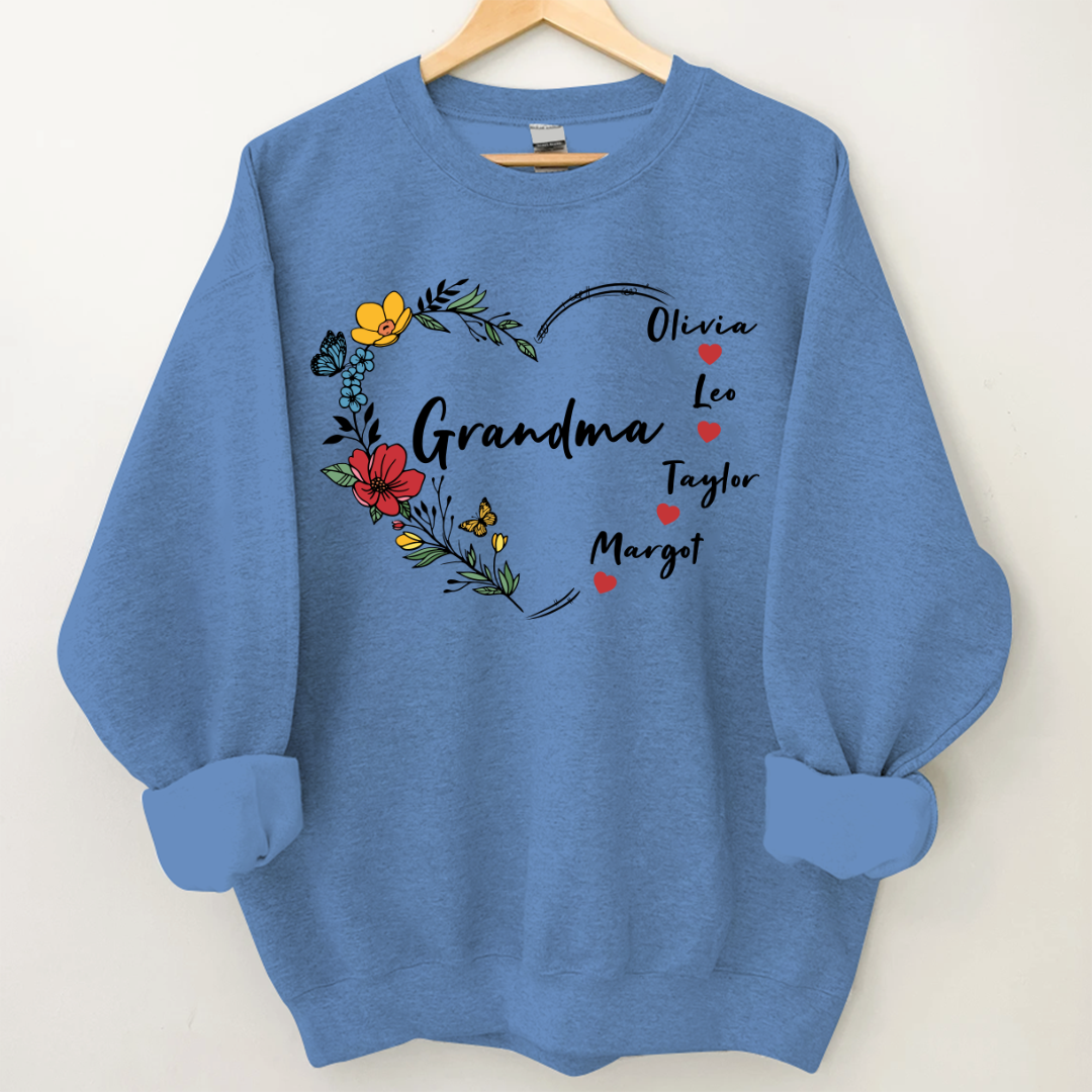 Lofaris Custom Grandma And Kids Flowers Heart Sweatshirt