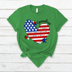Lofaris Custom Grandma And Kids Heart America Flag T - Shirt