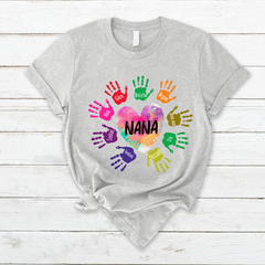 Lofaris Custom Grandma And Kids Heart Colorful Hands T - Shirt