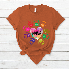 Lofaris Custom Grandma And Kids Heart Colorful Hands T - Shirt