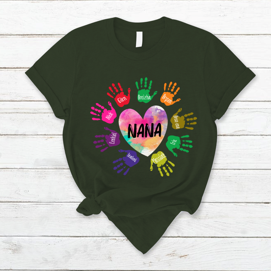 Lofaris Custom Grandma And Kids Heart Colorful Hands T - Shirt
