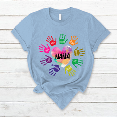Lofaris Custom Grandma And Kids Heart Colorful Hands T - Shirt