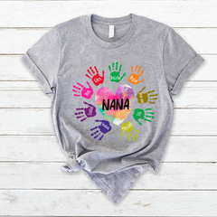 Lofaris Custom Grandma And Kids Heart Colorful Hands T - Shirt