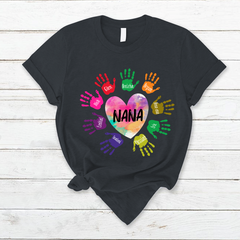 Lofaris Custom Grandma And Kids Heart Colorful Hands T - Shirt
