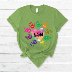 Lofaris Custom Grandma And Kids Heart Colorful Hands T - Shirt